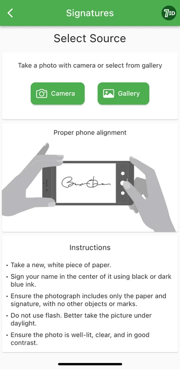 7ID: İmzanızın kaynak fotoğrafını seçin