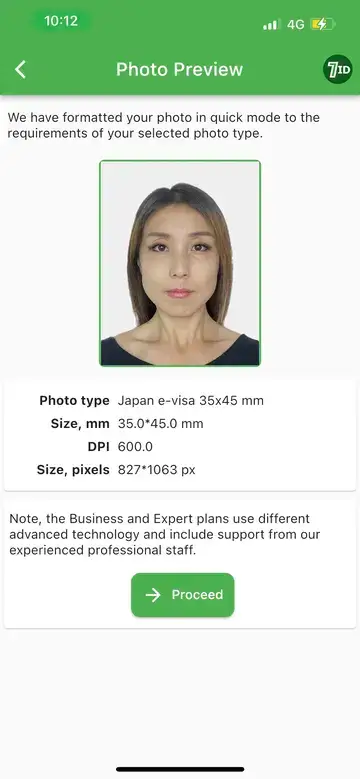 7ID-app: Japansk visumbildeeksempel